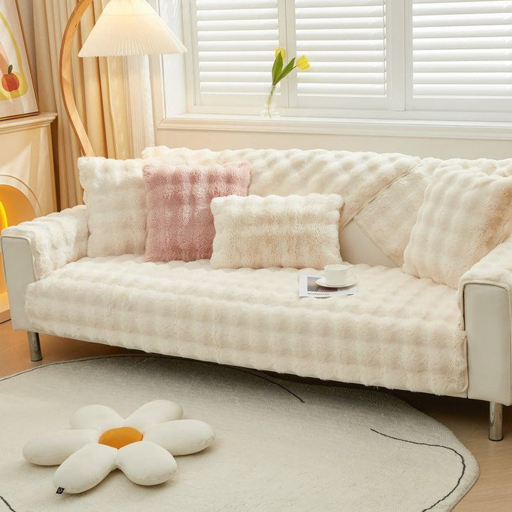 Mylovyhome - Rabbit Plush Non-Slip Sofa Cover